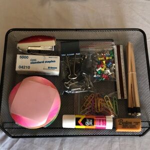 Mesh letter tray and office supplies